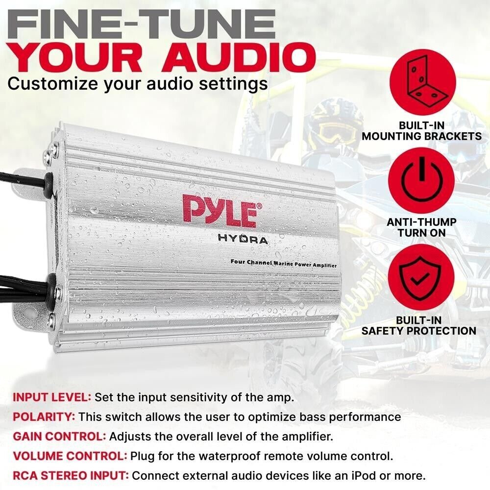 Pyle PLMRMP3A 800W 4-Channel Waterproof MP3/iPod Marine Power Amplifier
