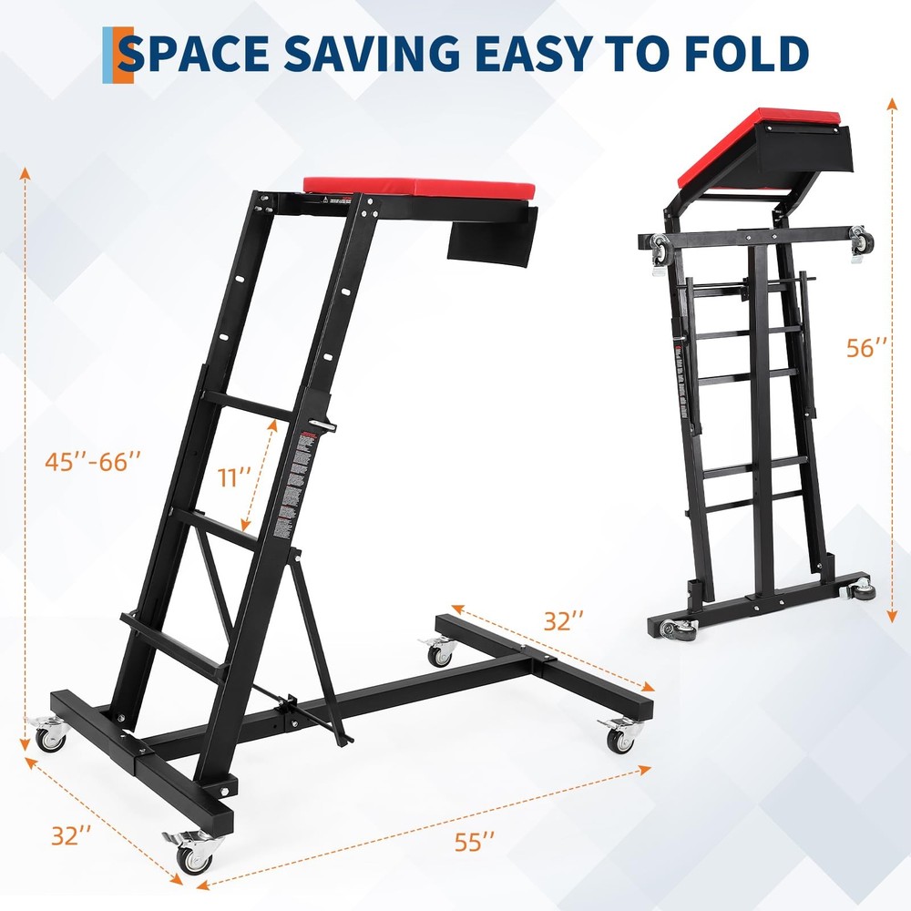 45 - 66 in Adjustable Height Foldable Automotive Engine Topside Rolling Creeper