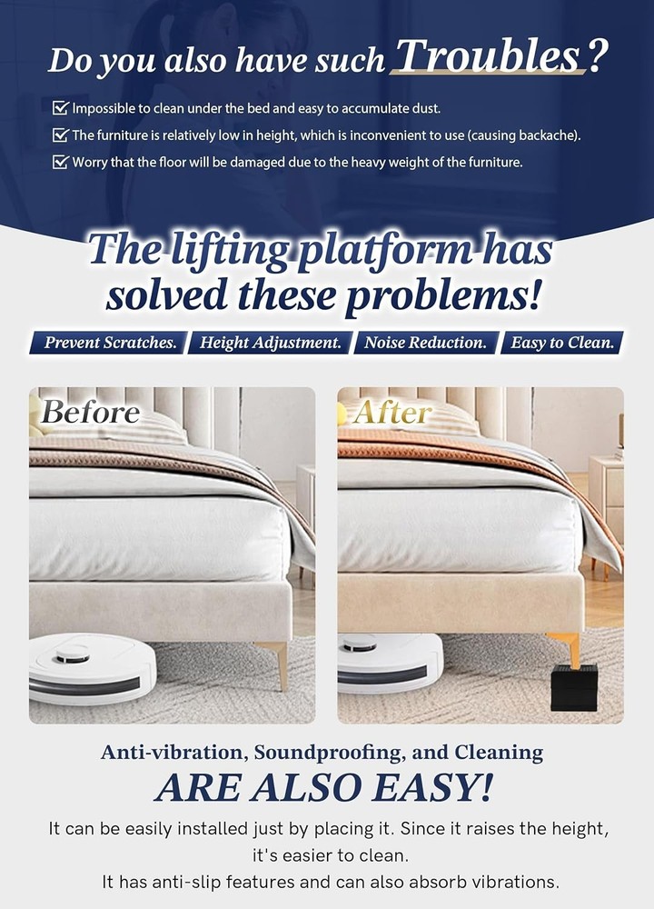 Bed Risers Furniture Risers Heavy-Duty Rectangular Adjustable Block Lift to 3...