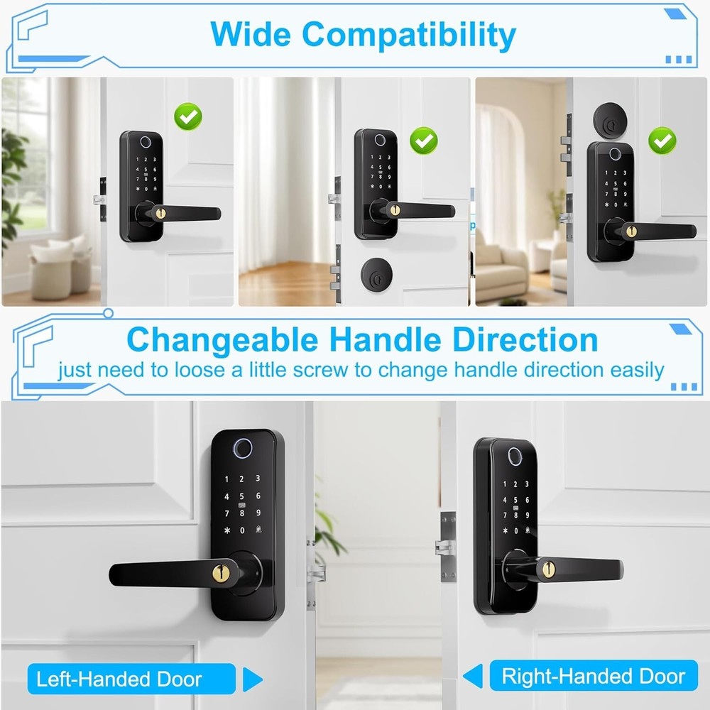 Smart Door Lock Fingerprint 5-in-1 Keyless Entry Auto-Lock Remote access via app
