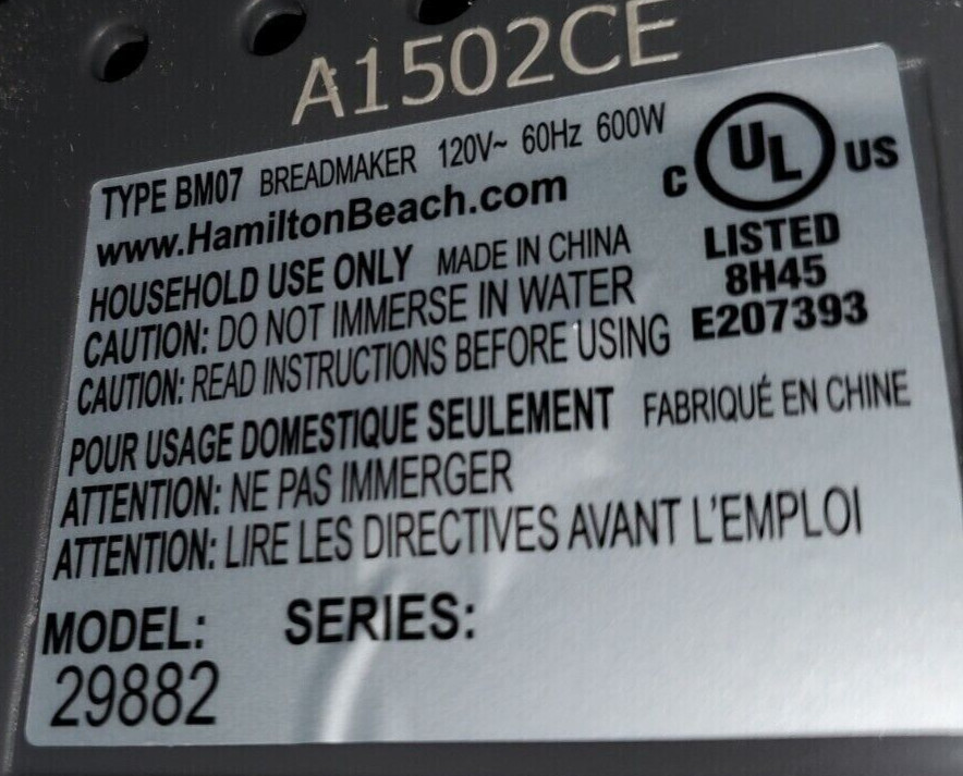 Power Control Board + Transformer for Hamilton Beach Breadmaker Model 29882