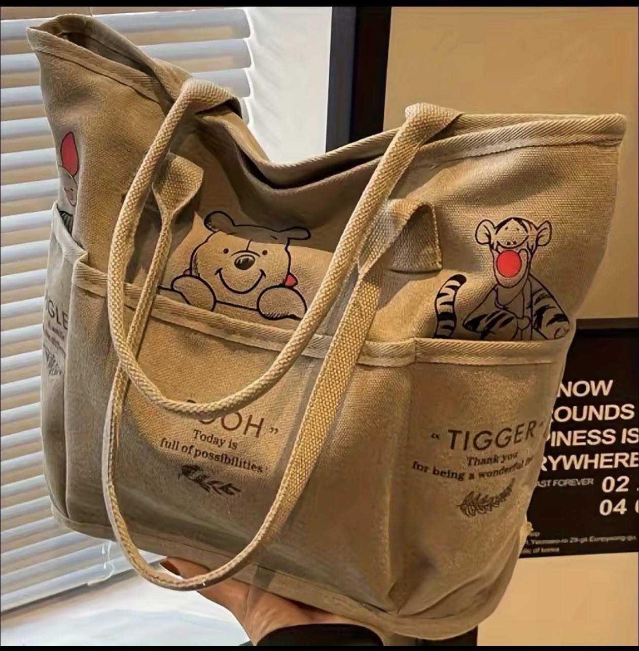 Disney Winnie the Pooh Large Capacity Printed Canvas Tote Bag Retro