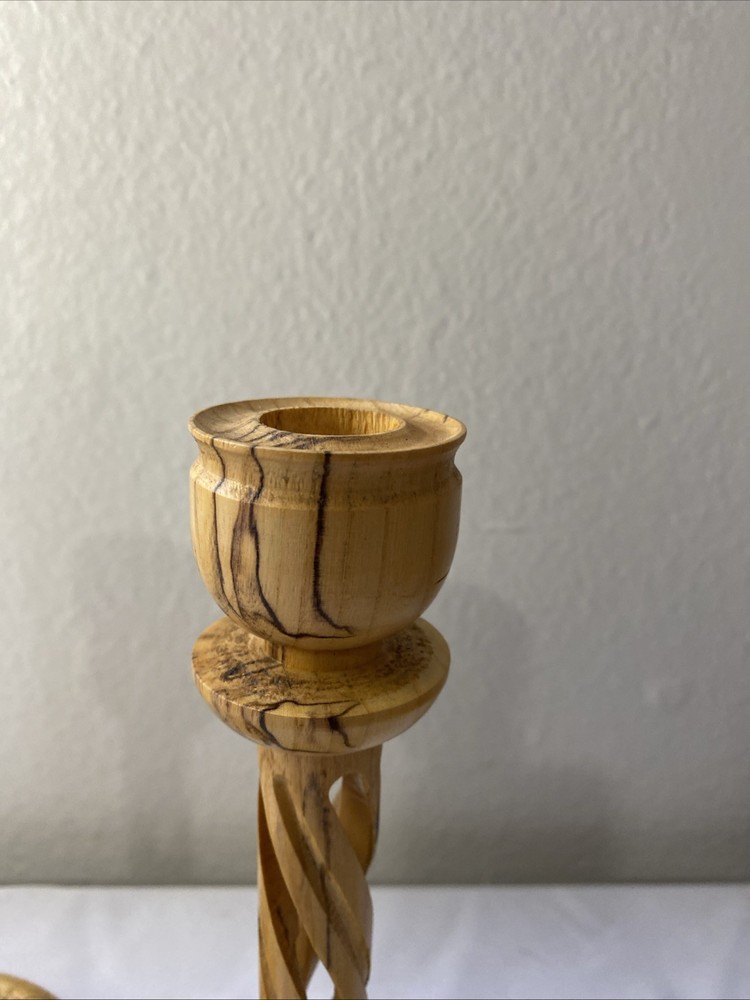 MCM Spalted Elm Candlestick Pair 8” Spiral Column