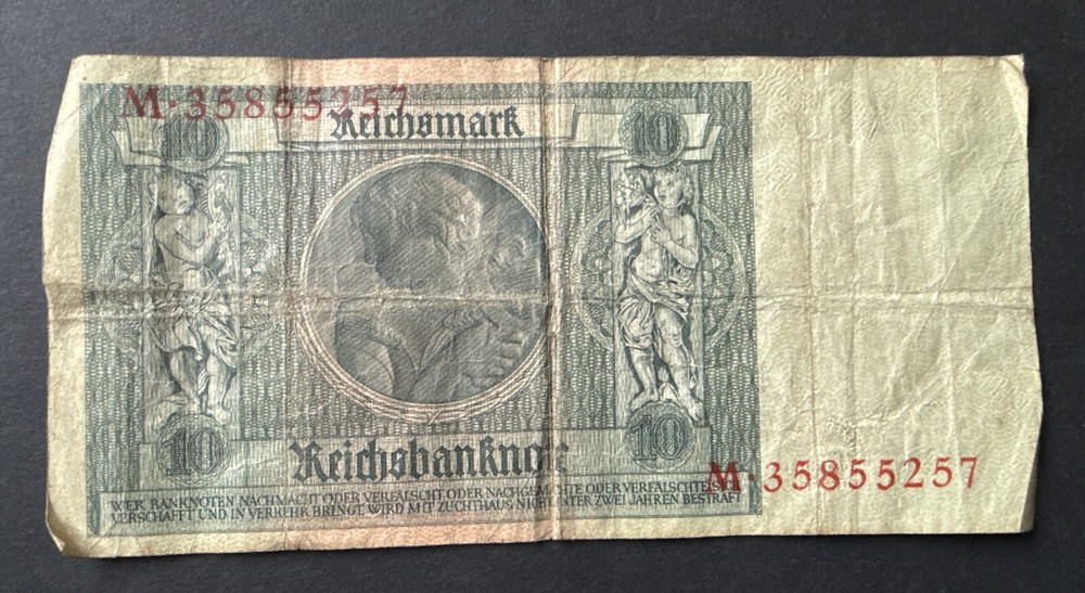 Old 10 Mark Note Ten Reichsbanknote Used