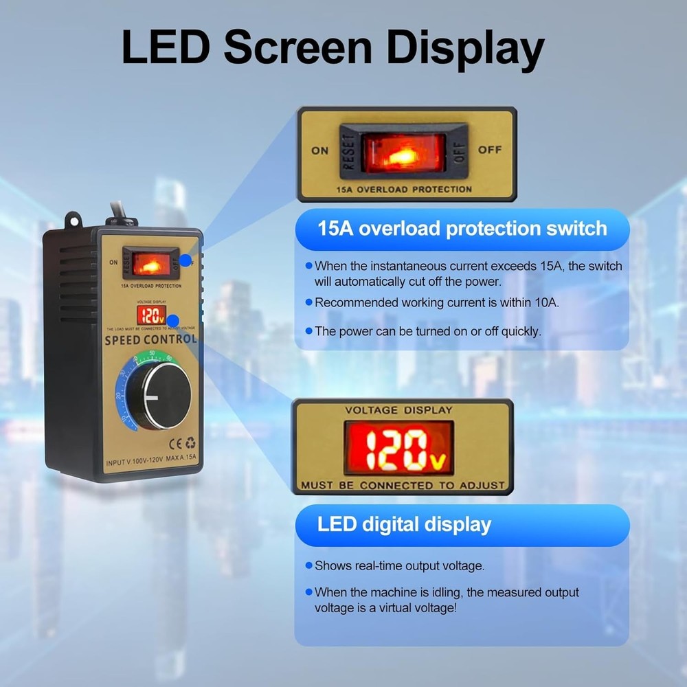 Variable Voltage Regulator 120V 15A 4000W AC Motor Speed Controller Dimmer
