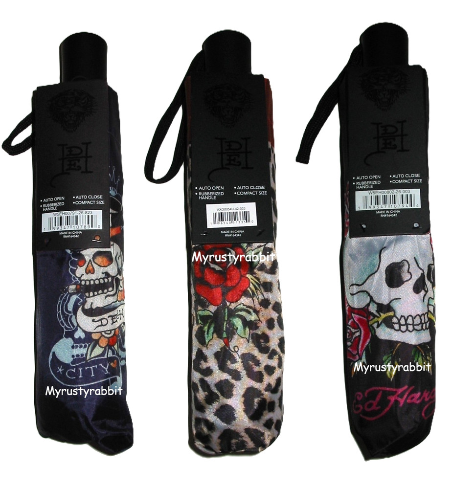 Ed Hardy Compact Umbrella Auto Open / Rubberized Handle - U Choose Design