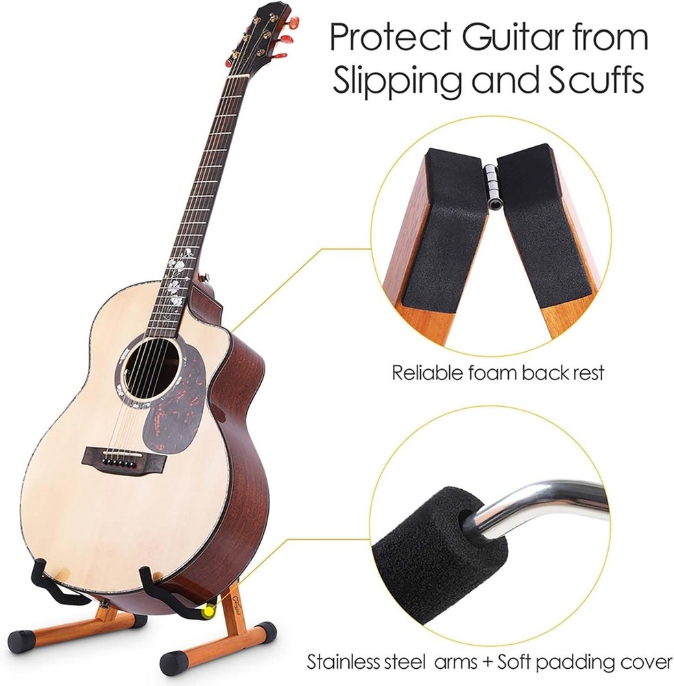 Folding Rosewood Guitar Stand - Lightweight & Versatile for Multiple Instruments