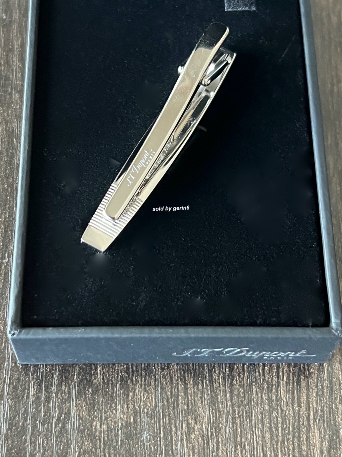 S.T. Dupont Brushed Palladium Tie Bar / Clip Engraved Logo 005709 New In Box
