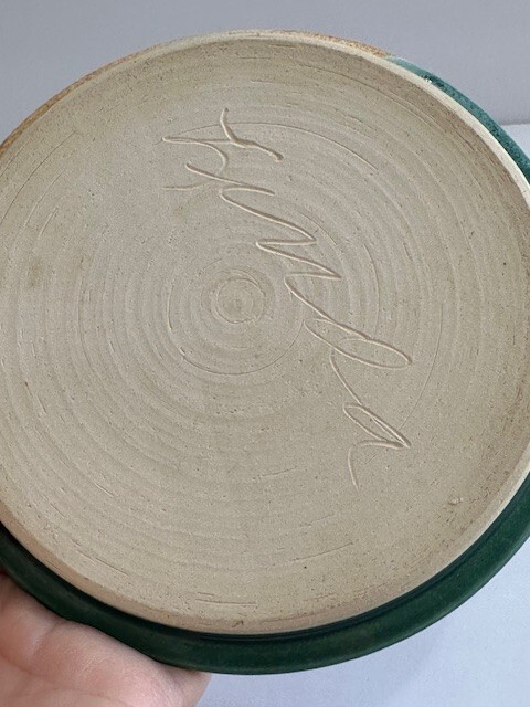 vintage handmade studio pottery PITCHER with PLATE SIGNED