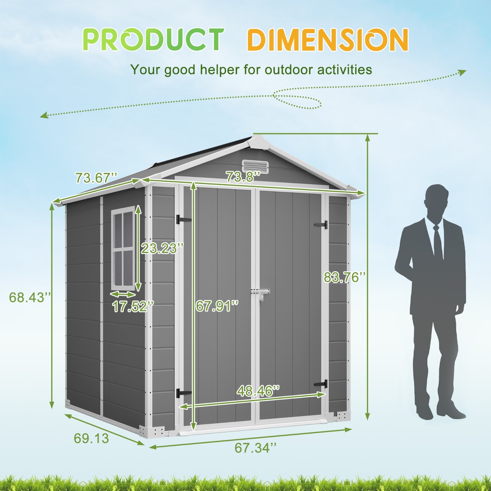 6x6FT Outdoor Resin Storage Shed w/Lockable Doors Plastic Shed w/Floor &Window