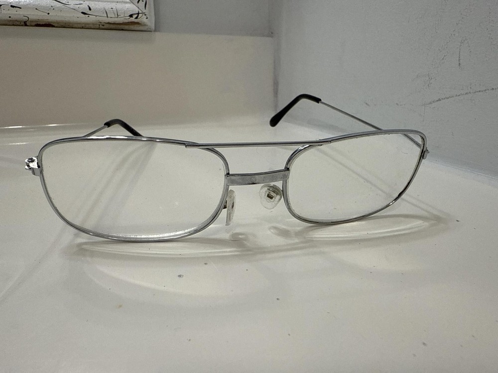 Silver Frame Rectangular Eyeglasses with Black Temple Tips
