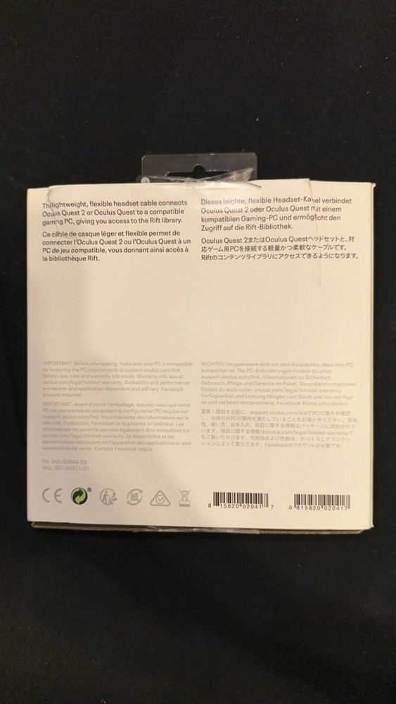 Oculus Link Headset Cable PC VR Official USB 3 Type‑C 5m Quest Quest 2 VR