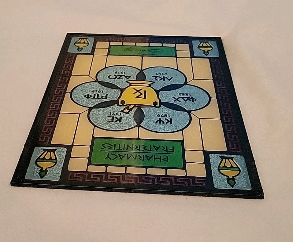 Vtg Pharmacy Stained Glass Style Window Advertising Schering Pharmacy 9x6x1/4”