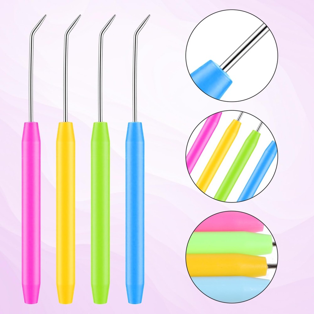 4 PCS Knitting Loom Hook with 8 Large Eye Plastic small, multicolor