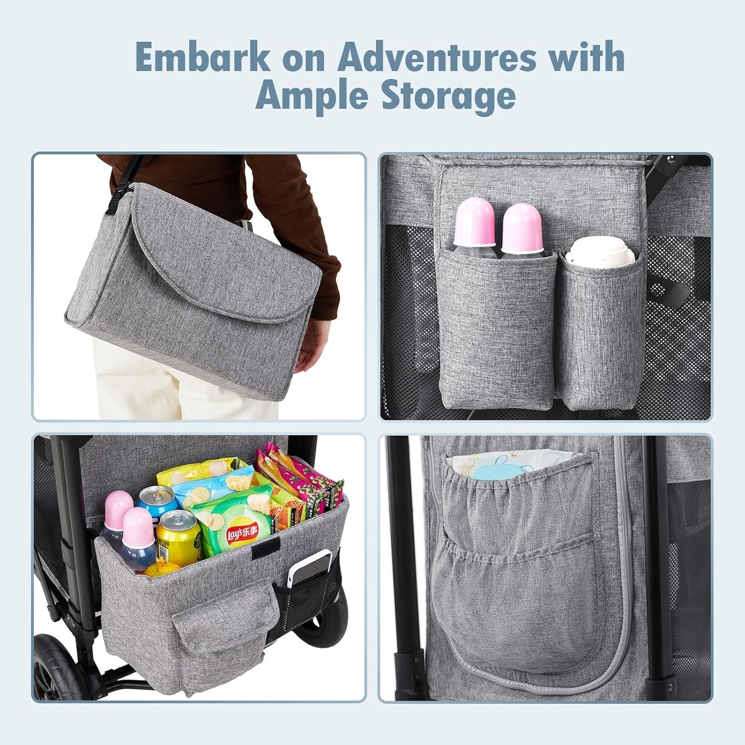 Wagon Stroller for 2 Kids, Foldable All-Terrain Wagon for Toddler with Canopy