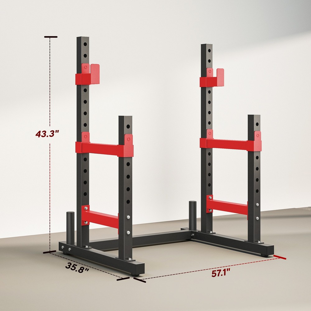 Adjustable Squat Rack, 660lbs Multi-Functional Bench Press Rack, Red