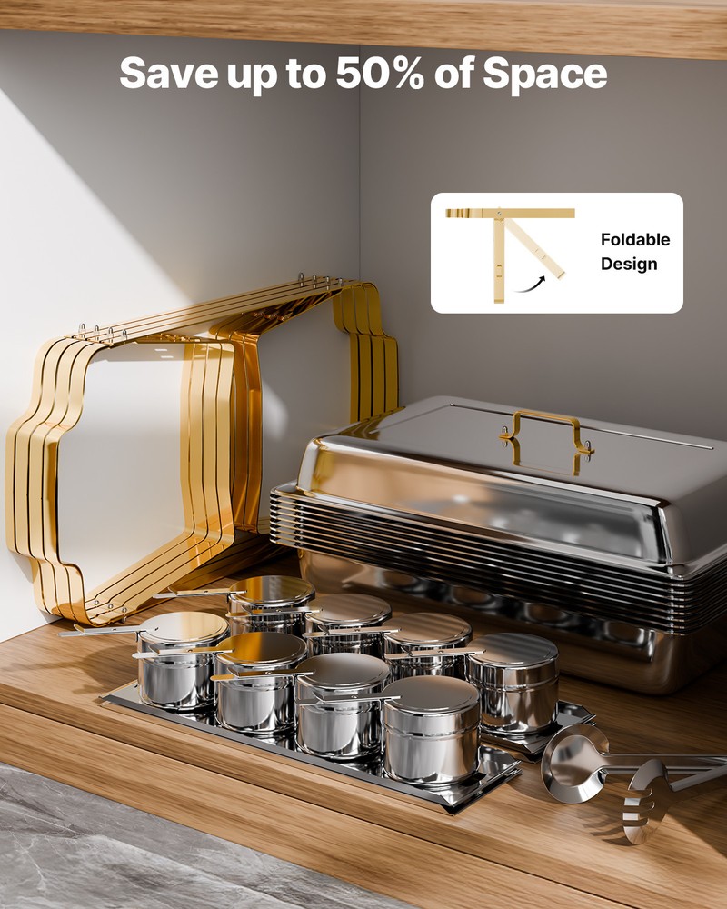VEVOR 8 Qt 4 Pack Rectangle Chafing Dish Buffet Set Full-Size & Half-Size Gold