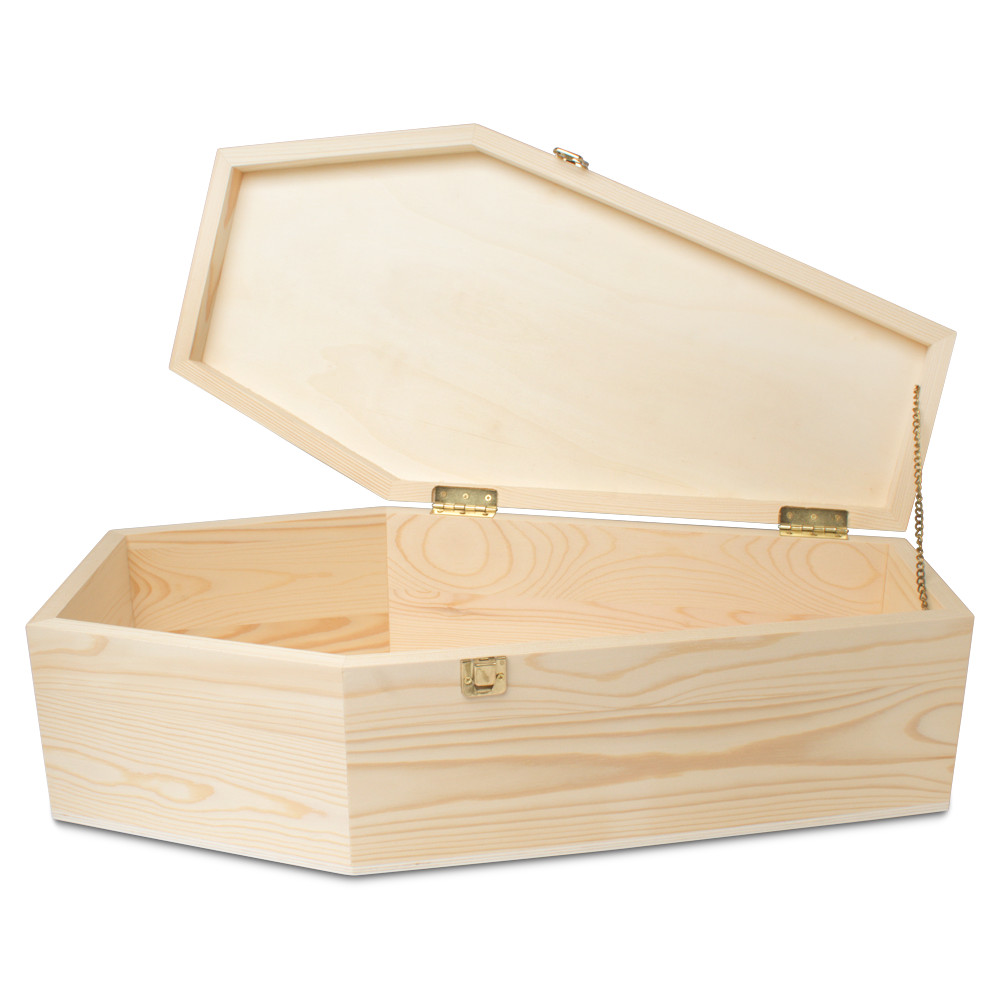 Wooden Coffin Box 24 inch Unfinished, Halloween Decor, Pet Casket | Woodpeckers
