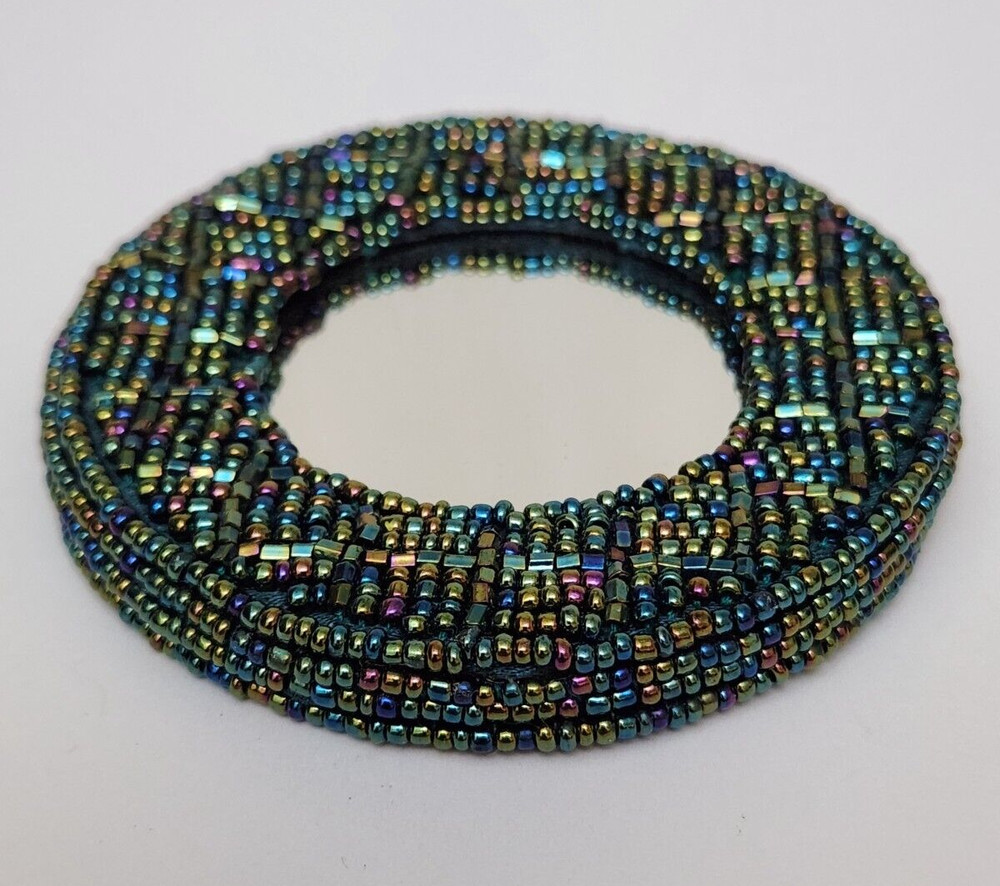 HAND MADE BEADED COMPACT MIRROR 3 14"
