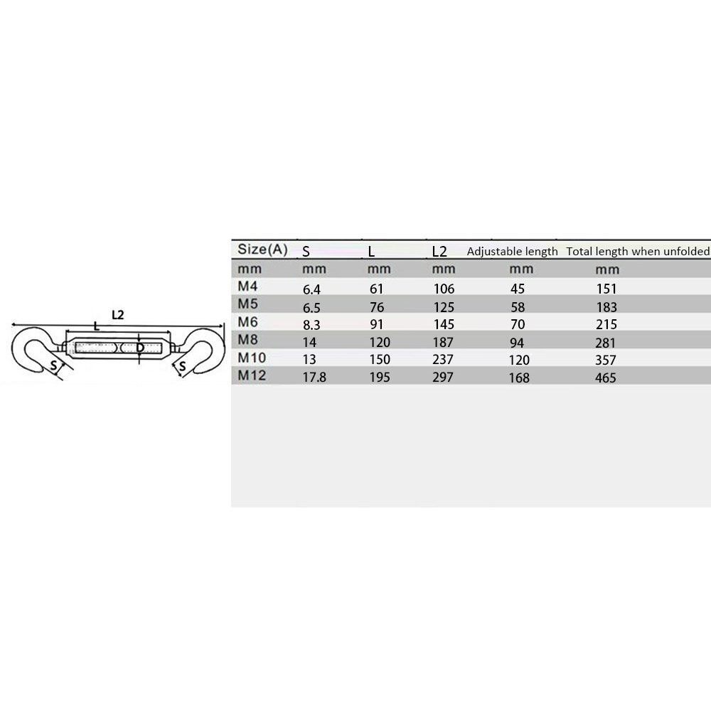 5pcs M5 Stainless Steel 304 Turnbuckle Wire Rope Tension Hook & Eye