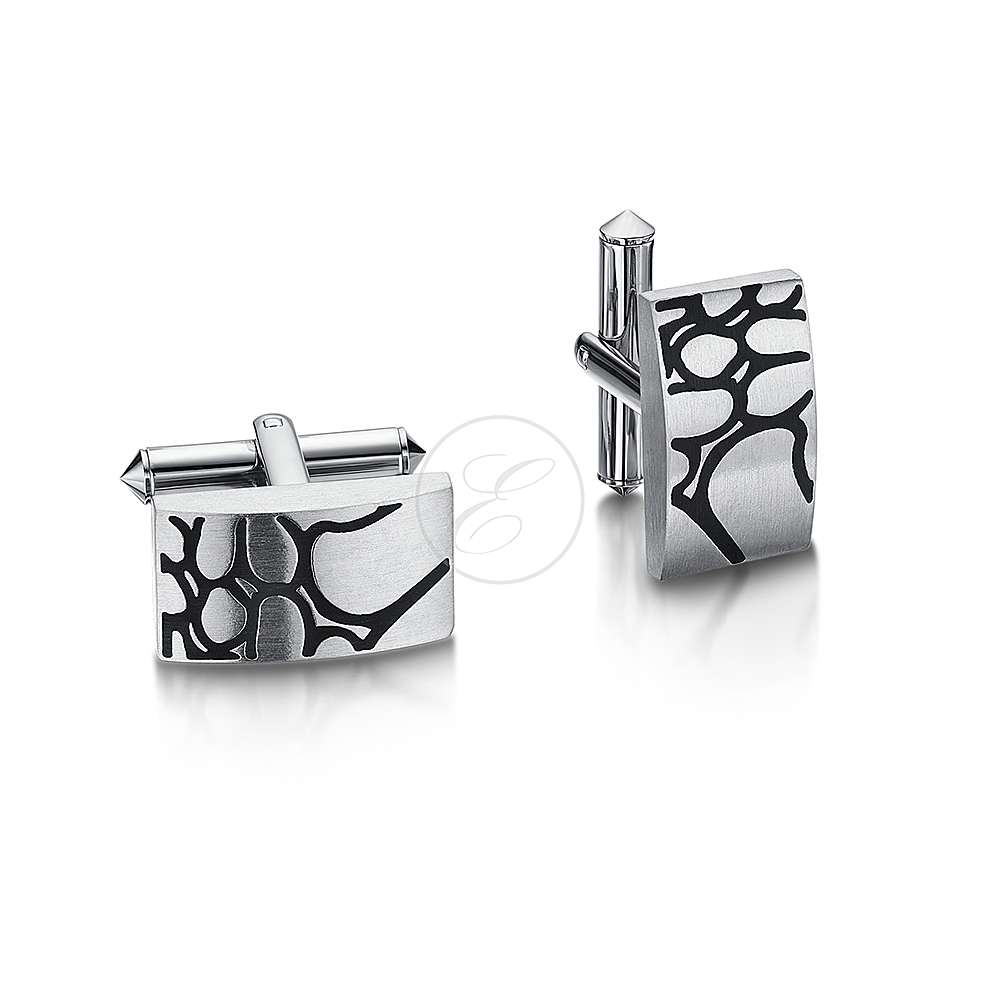 Titanium Mens Rectangle Cufflinks Squiggle Design Brushed Matt Finish Cufflinks