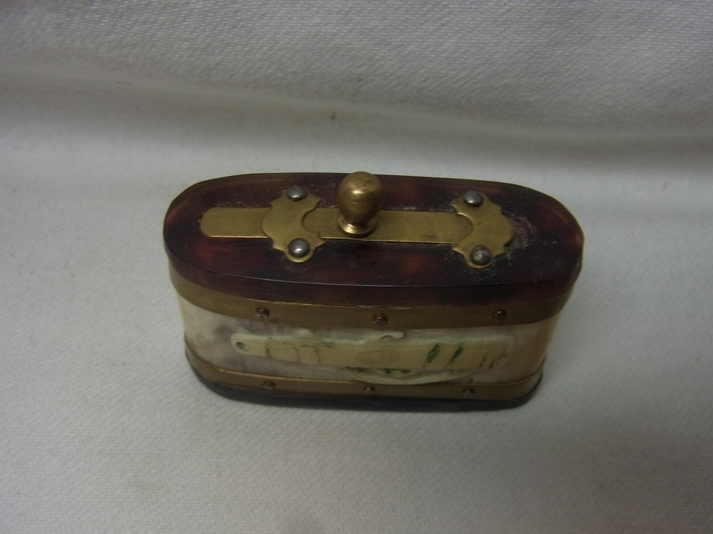 Snuff Box Horn Brass Antique German #E1