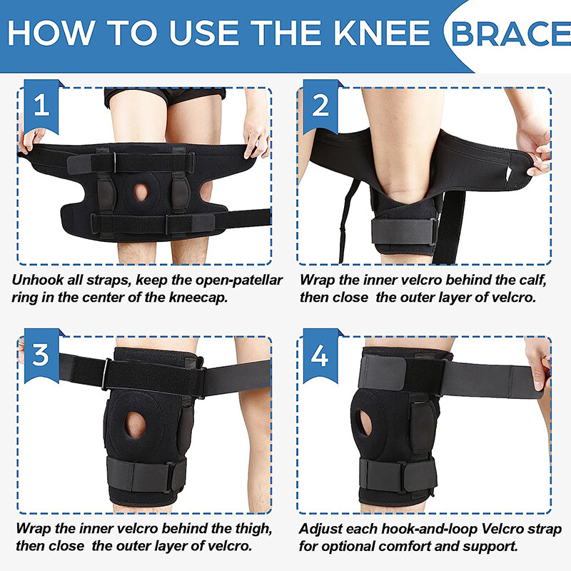 KNEE BRACE HINGED COMPRESSION SLEEVE JOINT SUPPORT WRAP OPEN PATELLA STABILIZER