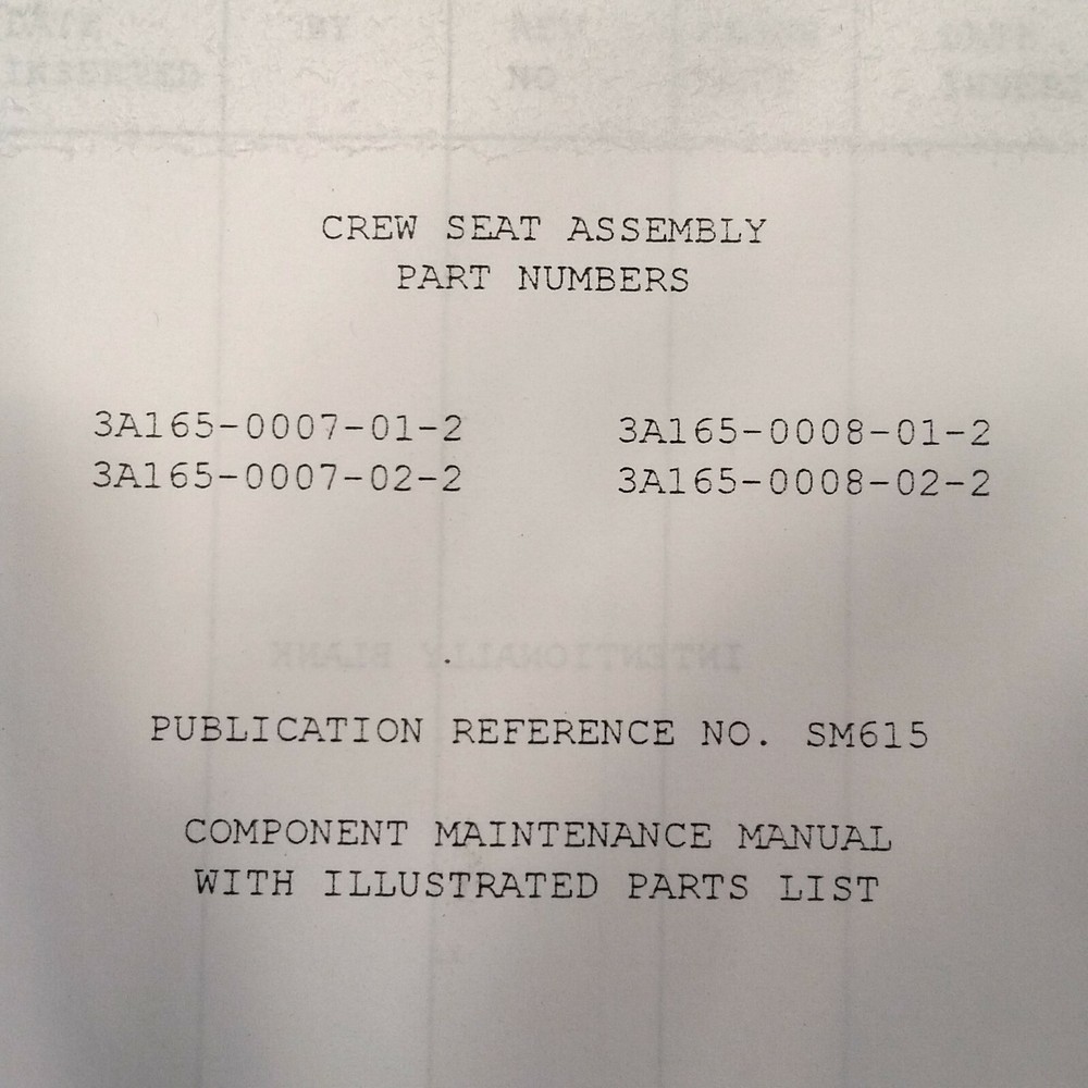 IPECO Crew Seat Assemblies 3A165 Series Component Maintenance Manual
