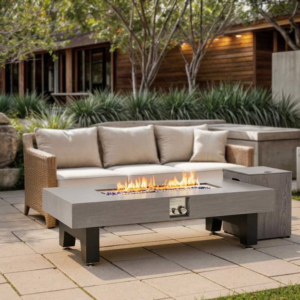 54" Rectangular Propane Fire Pit Table 50K BTU Low-Profile Modern Patio Heater