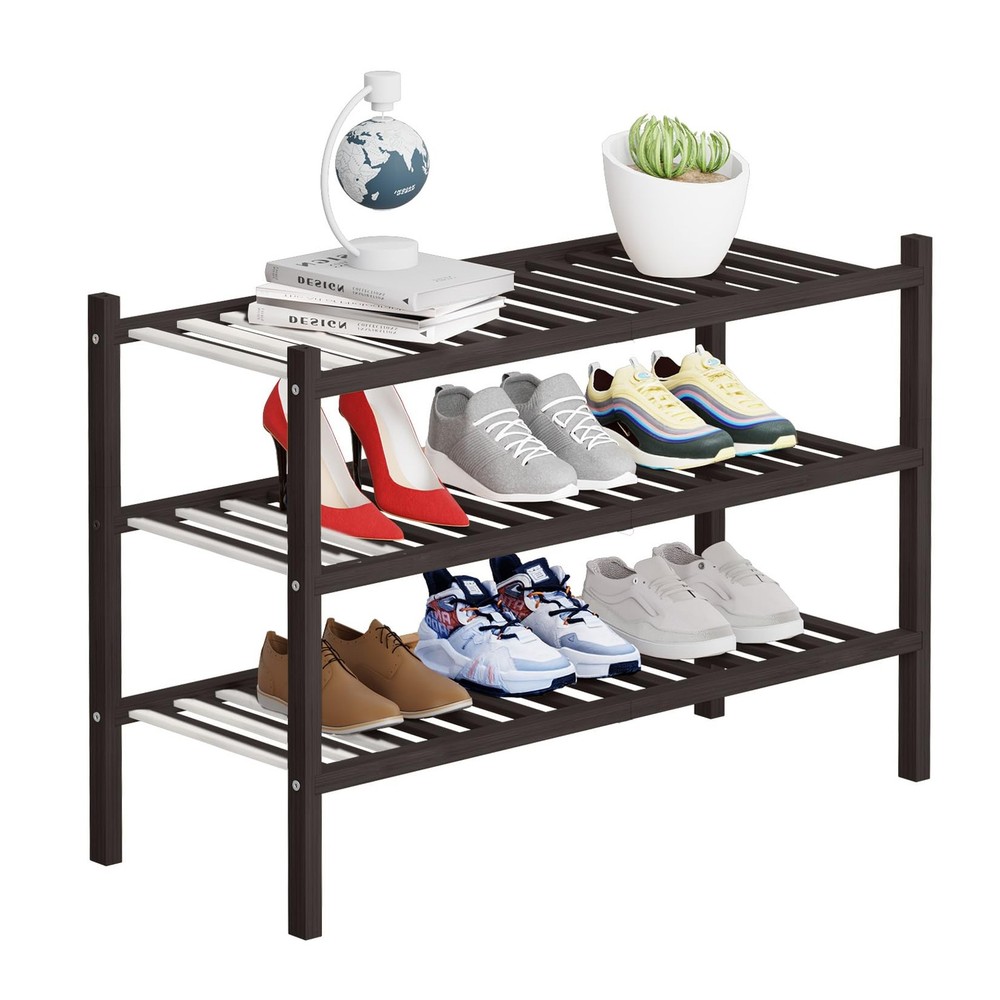 3 Tier Bamboo Shoe Rack Storage Organizer for Closet, Multifunctional Stackab...