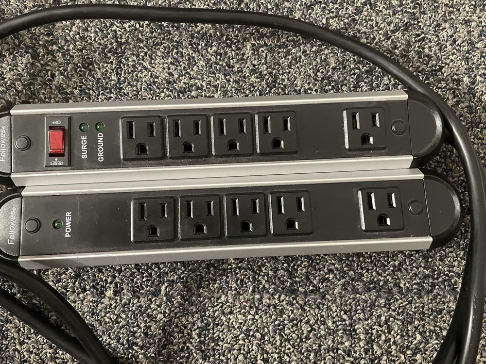 Split Metal Surge Protector 10 AC Outlets Black/Silver 2 Surge Protfectors