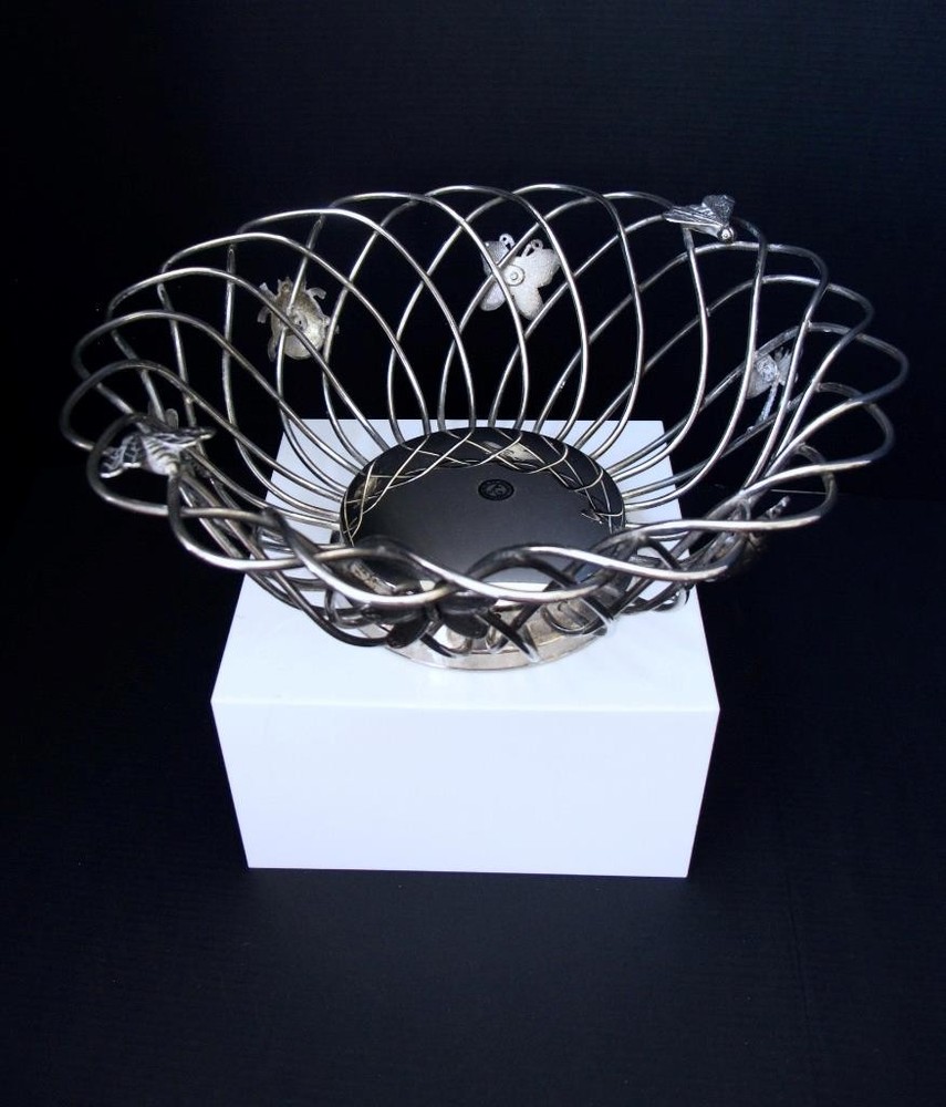 Godinger Silverplate Serving / Bread / Fruit Basket Butterfly Dragonfly Bee Bug