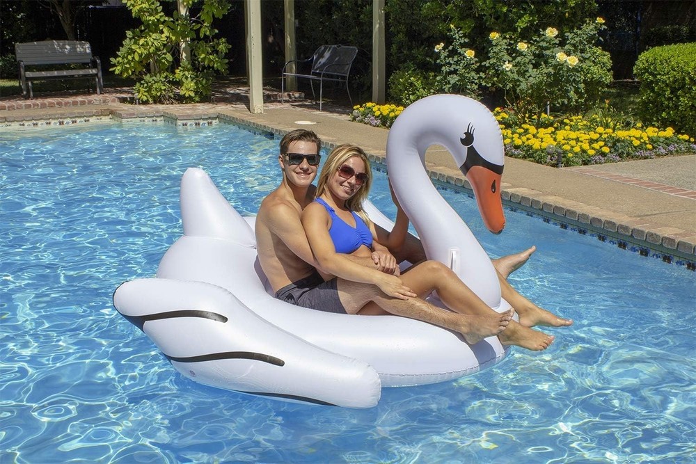 Large White Swan Pool Float - Extra Large Lounge & Ride Float for Kids & Adul...