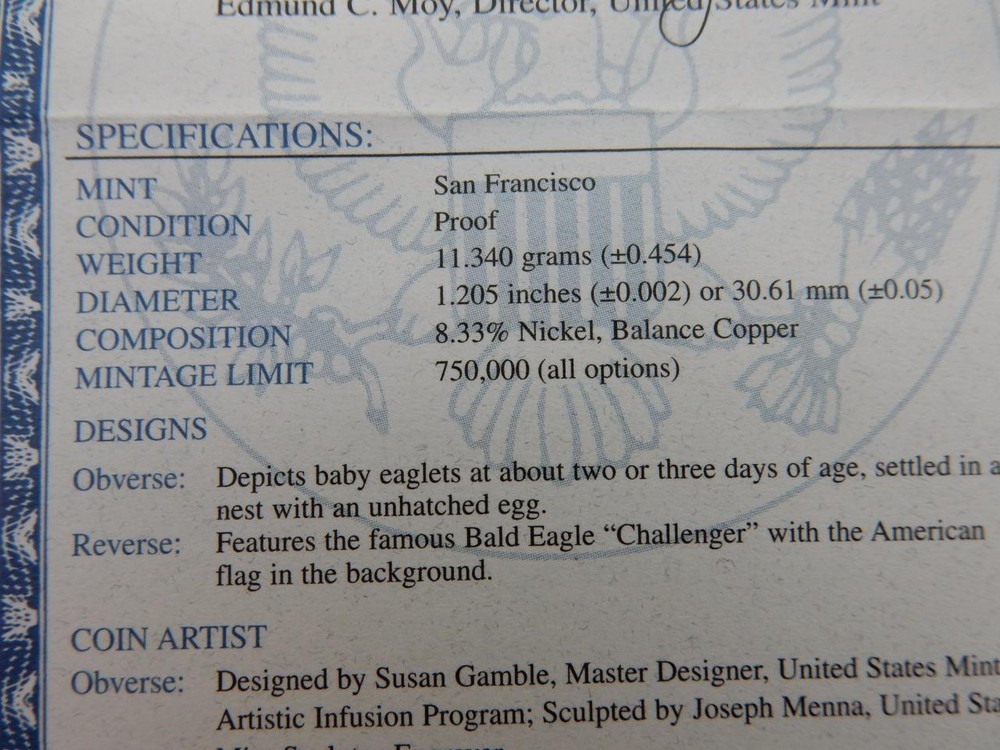 2008 BALD EAGLE COMMEMORATIVE, PROOF CLAD HALF DOLLAR IN BOX & COA