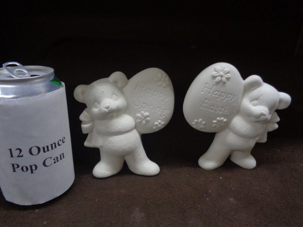 C754 - 2 Ceramic Bisque 4.5" Bears with Easter Eggs - Ready to Paint