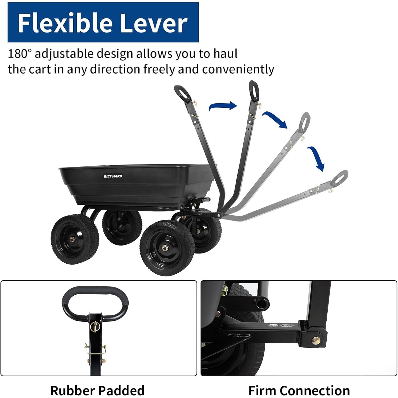 BILT HARD Poly Garden Dump Cart 1200 lb 7 cu ft Utility Wagon For Yard 13'' Tire