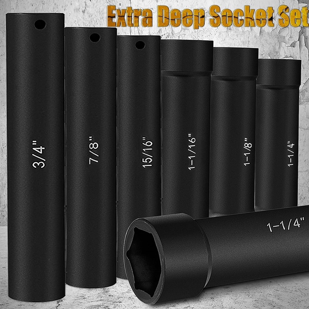 1/2 Inch Drive Extended Length Impact Socket Set 6Pcs, Extra Deep Socket Set Kit