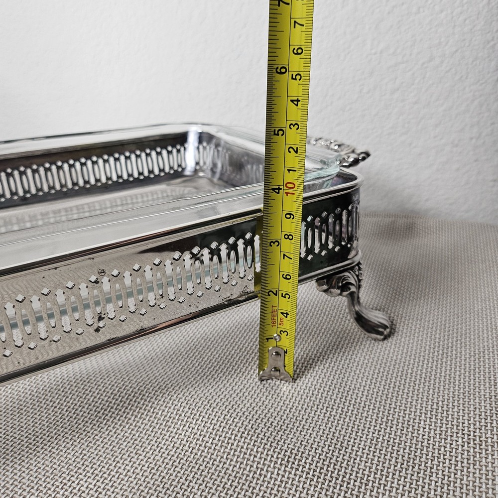Vintage Oneida Silver Plated Pyrex Casserole Dish Holder Footed Serving Stand