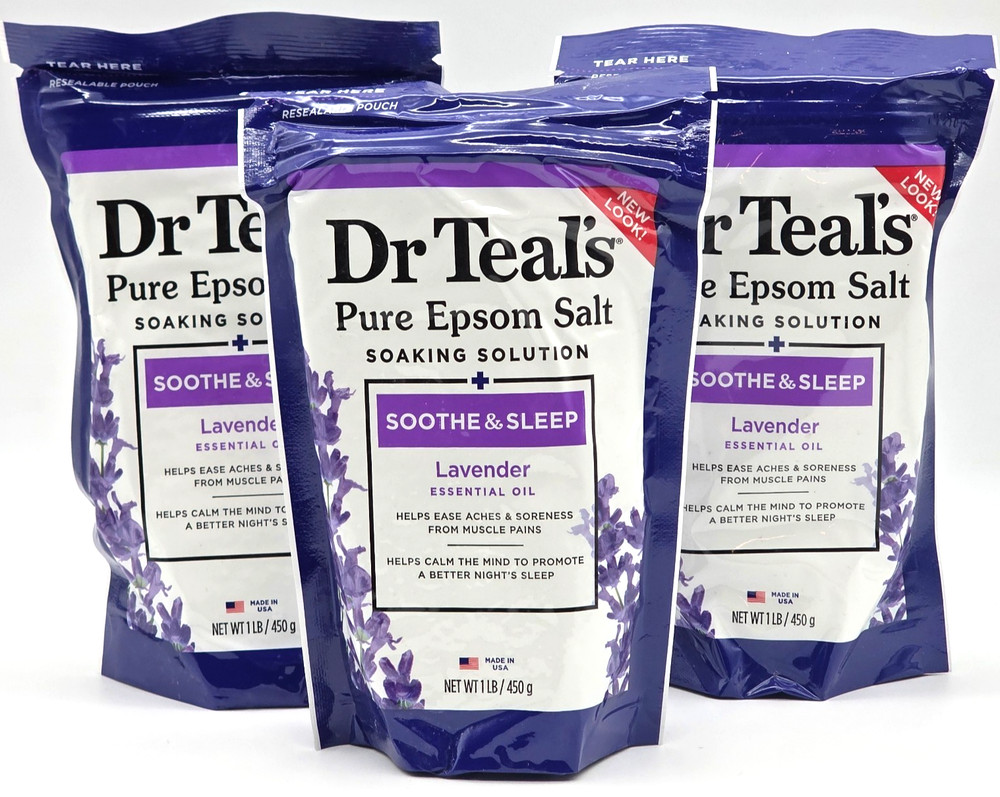 3 Pack Dr Teal's Pure Epsom Salt Soaking Solution Lavender Sleep Bath Foot