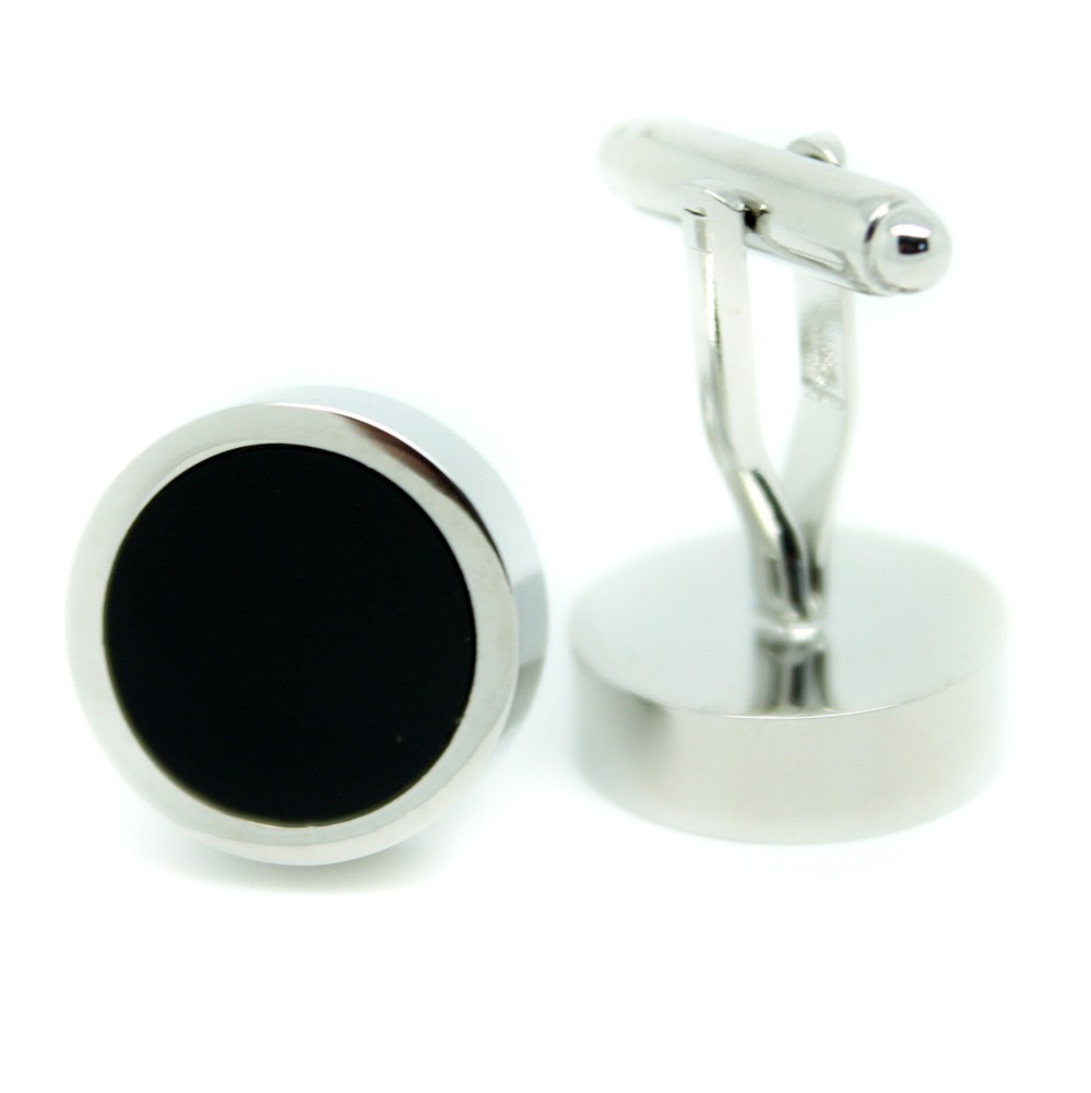Cufflinks Circular Black Wedding Silver Trim