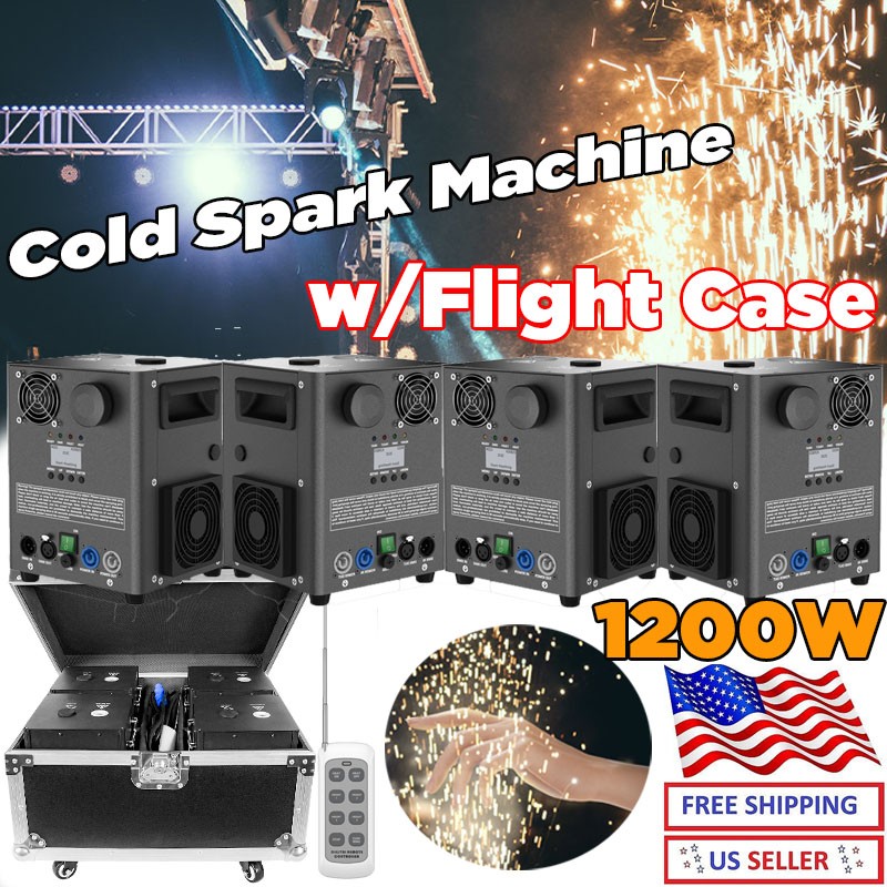 4PCS Cold Spark Machine 1200W Stage Effect DMX Firework Wedding 6.6-9.8ft w/Case