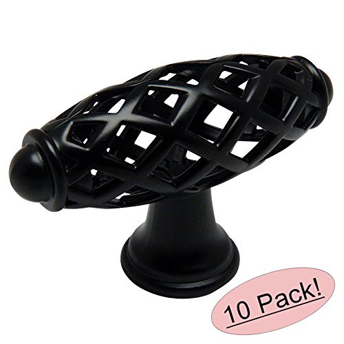 *10 Pack* Cabinet Hardware Flat / Matte Black Birdcage Knobs #1749FB