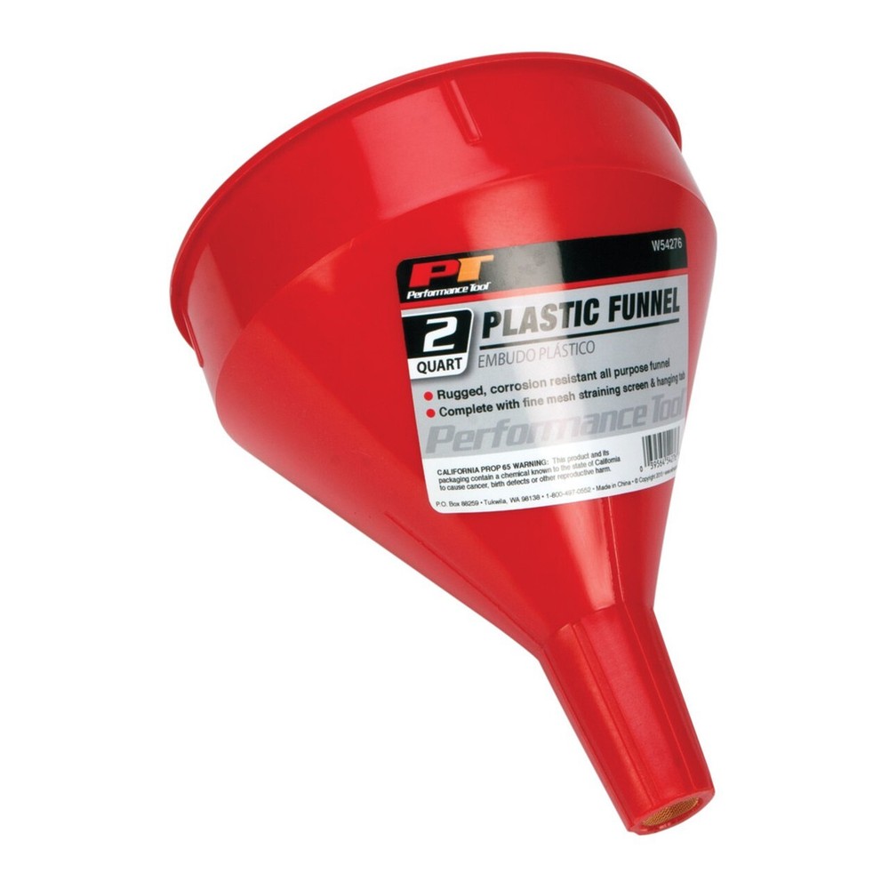 Performance Tool W54276, 2 Quart Plastic Funnel Red, Hole Diameter 0.75 in