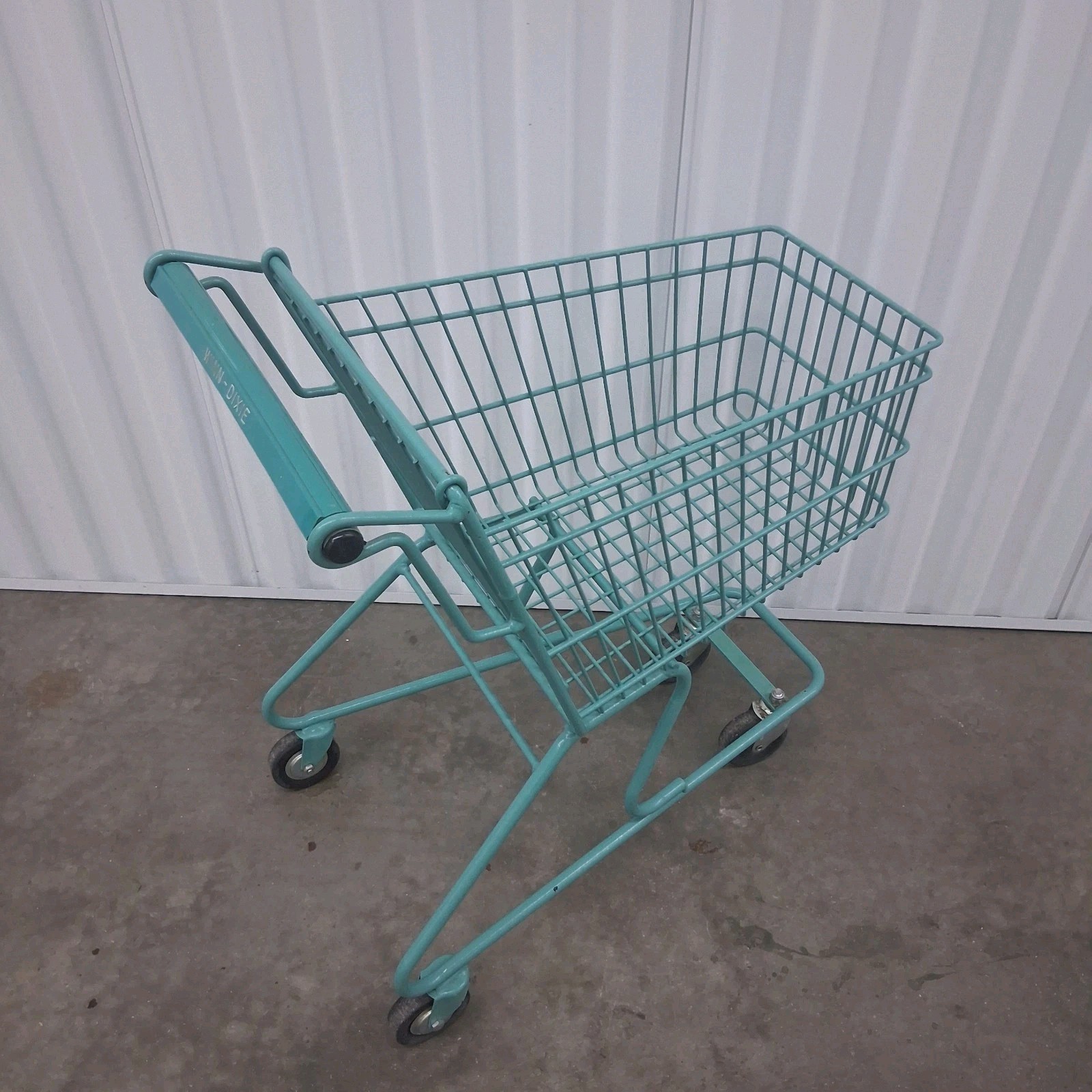 Vintage 70's Winn-Dixie Teal Child's Small Shopping Cart 25" Metal Grocery Buggy