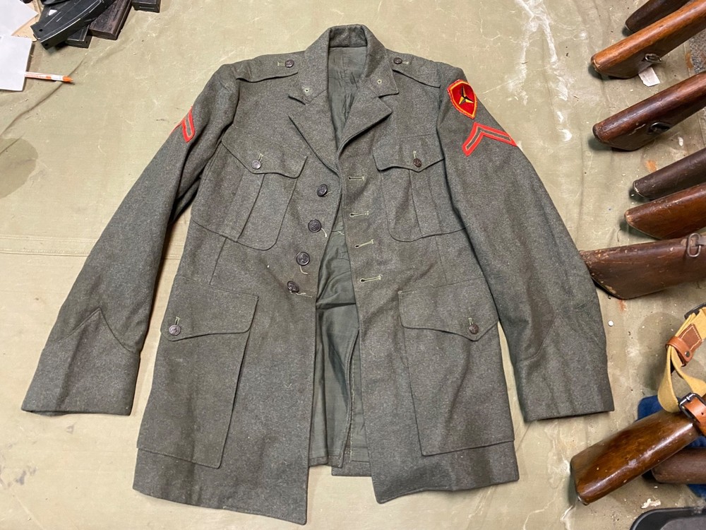 ORIGINAL WWII US USMC MARINE DRESS GREENS WOOL TUNIC JACKET-MEDIUM 3S