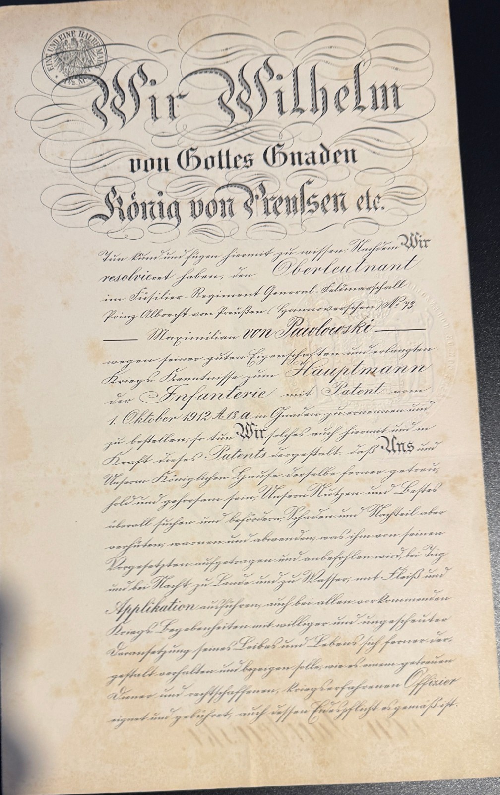 Kaiser Wilhelm signed commission document