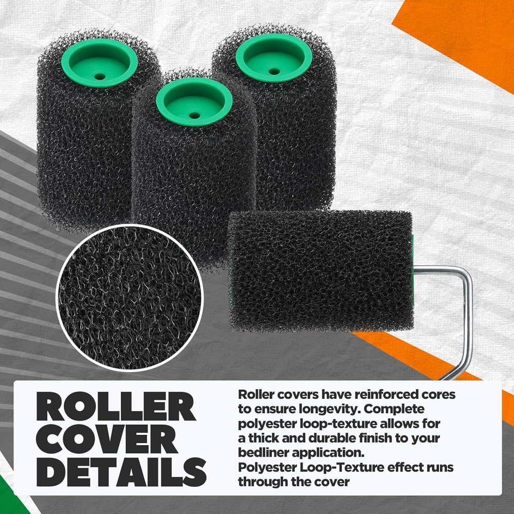 9 Pcs Textured Paint Roller 4 Inch Bed Liner Roller Covers with 1pcs Frame Kit