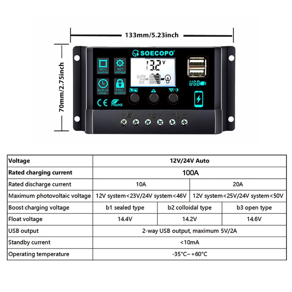 SOECOPO 6000W Solar System Kit Flexible Panel 100A Controller, 12V DC to 110V