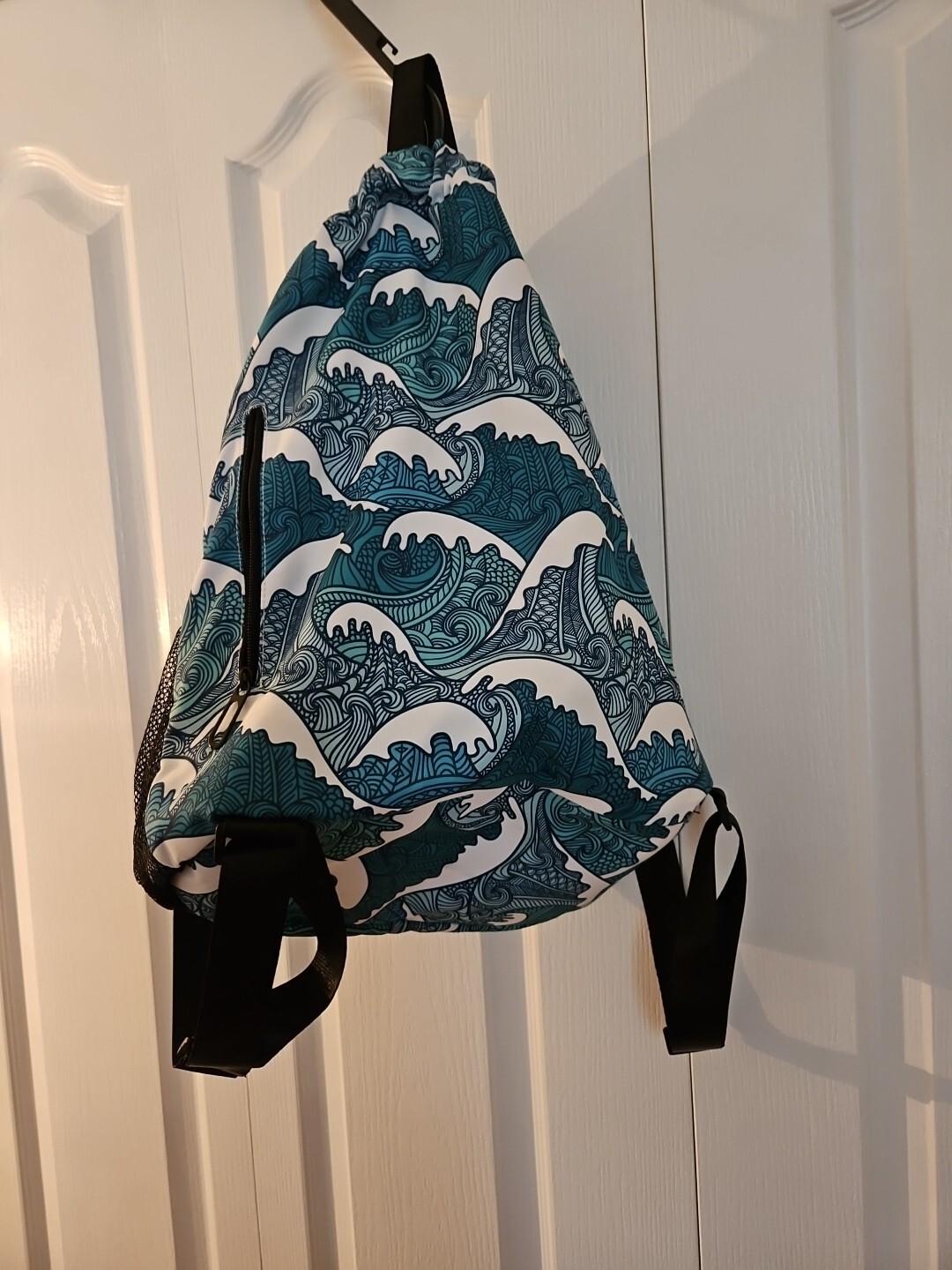 Risefit Drawstring Backpack with Mesh Pockets String Gym Bag Blue Waves