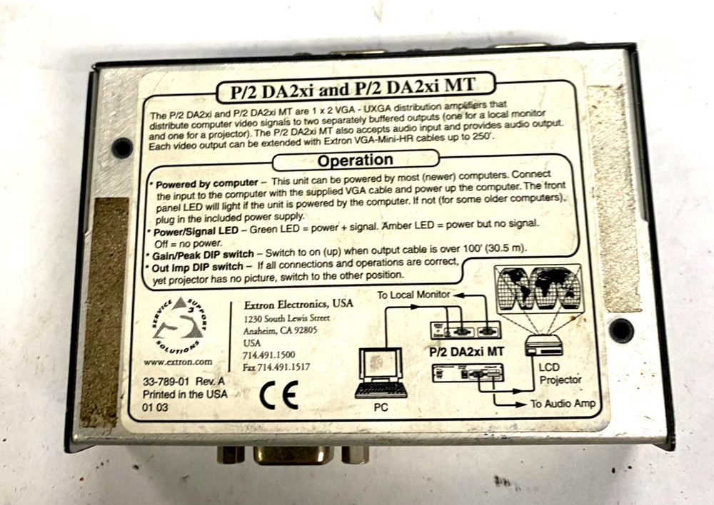 Extron Versa Tools Distribution Amplifier P/2 DA2xi and P/2 DA2xiMT Working